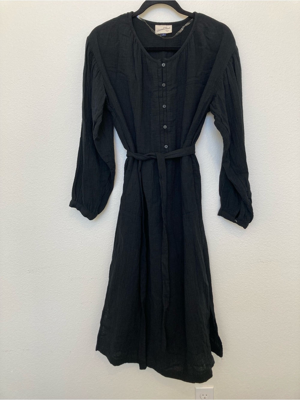 Universal Thread Black Long-Sleeve Button-Front Midi Dress with Tie Belt